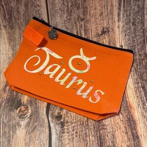 NEW Orange Canvas Cosmetic Bag with Taurus Design and Charm Item #PHK215
